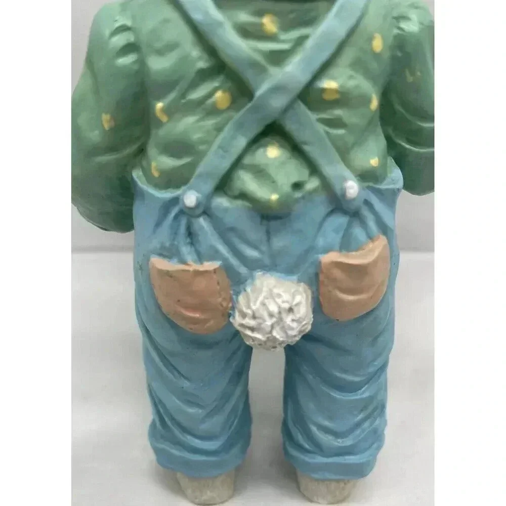 Vintage Bunny Rabbit Figurine Painting Egg Blue Overalls Easter Spring